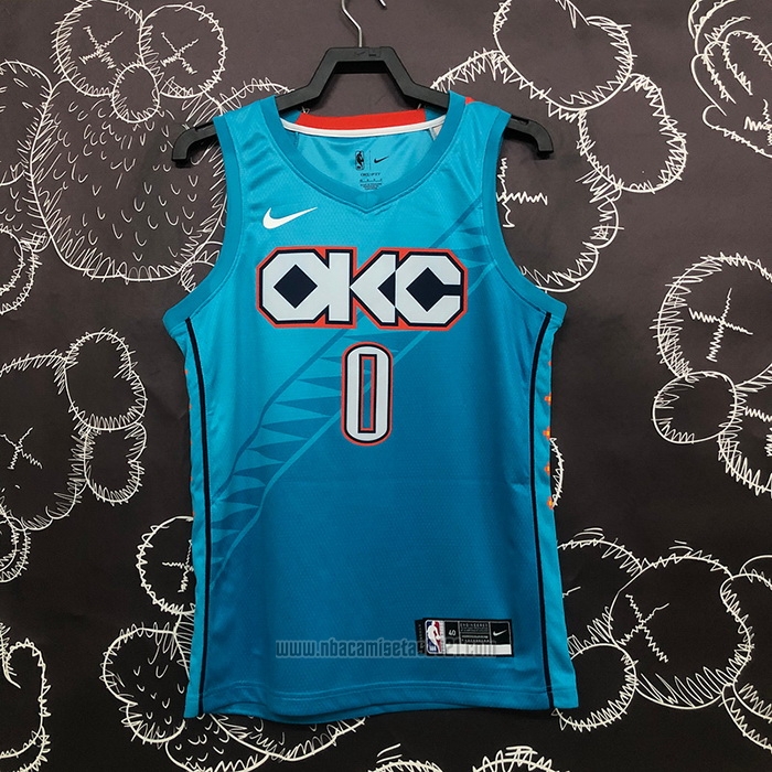 Camiseta Oklahoma City Thunder Russell Westbrook #0 Ciudad 2018-19 Azul